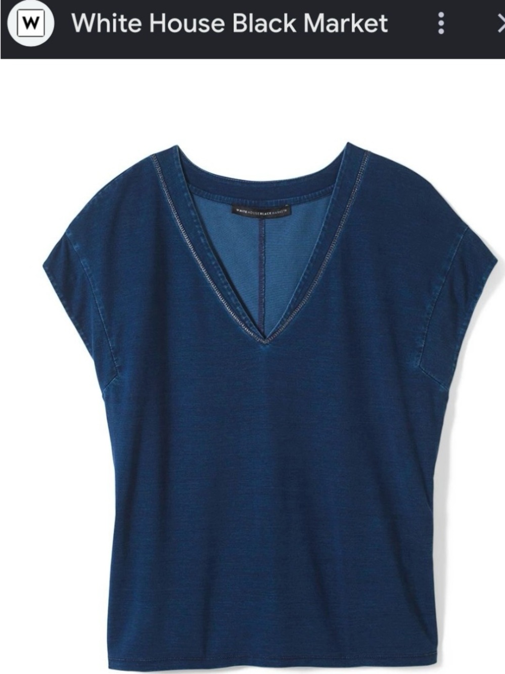 White House Black Market Indigo V-Neck Cap Sleeve Shirt